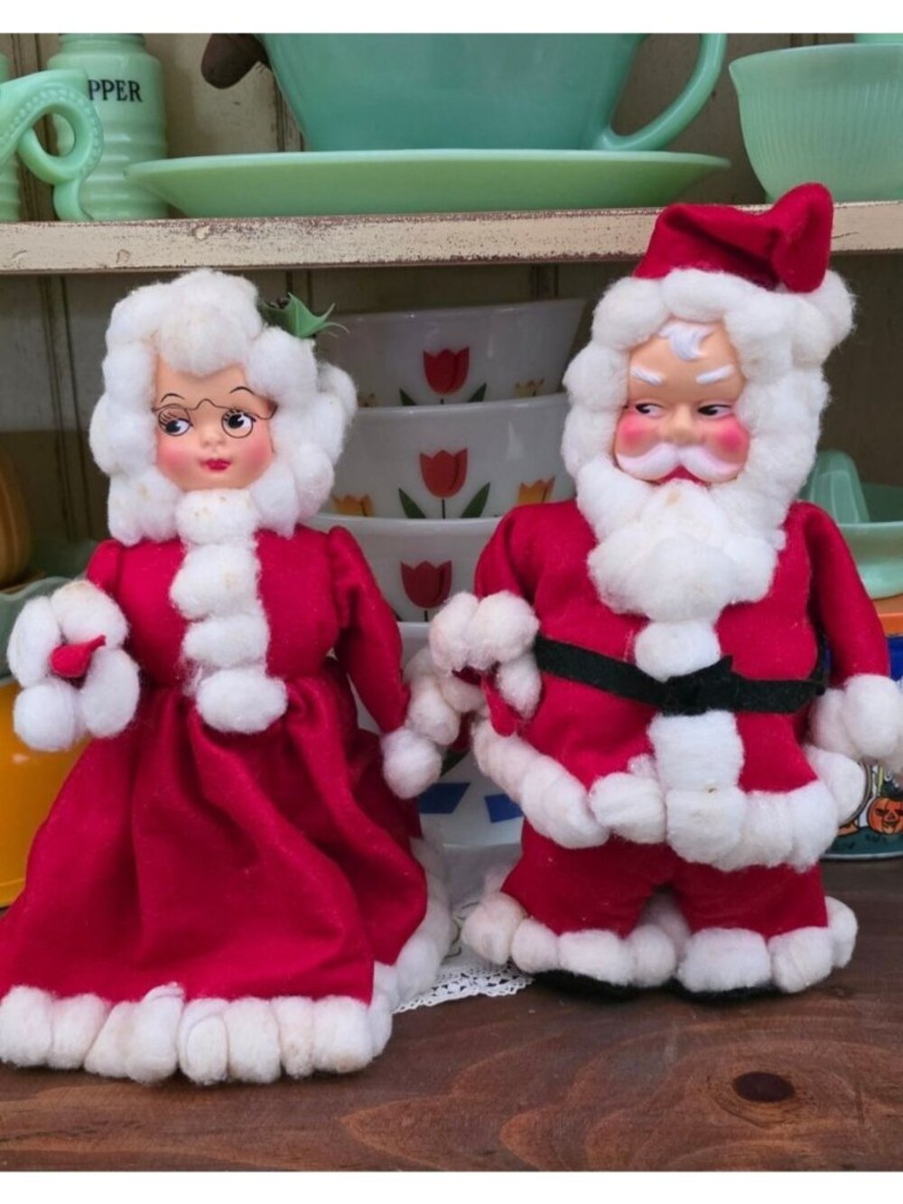 Vintage MCM Handmade Santa & Mrs. Claus Dish Soap Bottles Kitschy Christmas